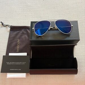 Randolph Silver Aviator Sunglasses with Blue Lenses NWT